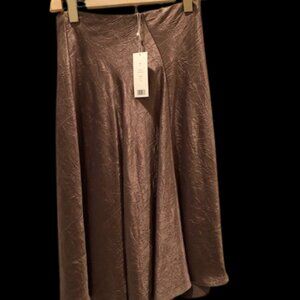 NEW Vince Pull on Bias Cut Crinkled Satin Asymmetric Shiny Midi Skirt Size S